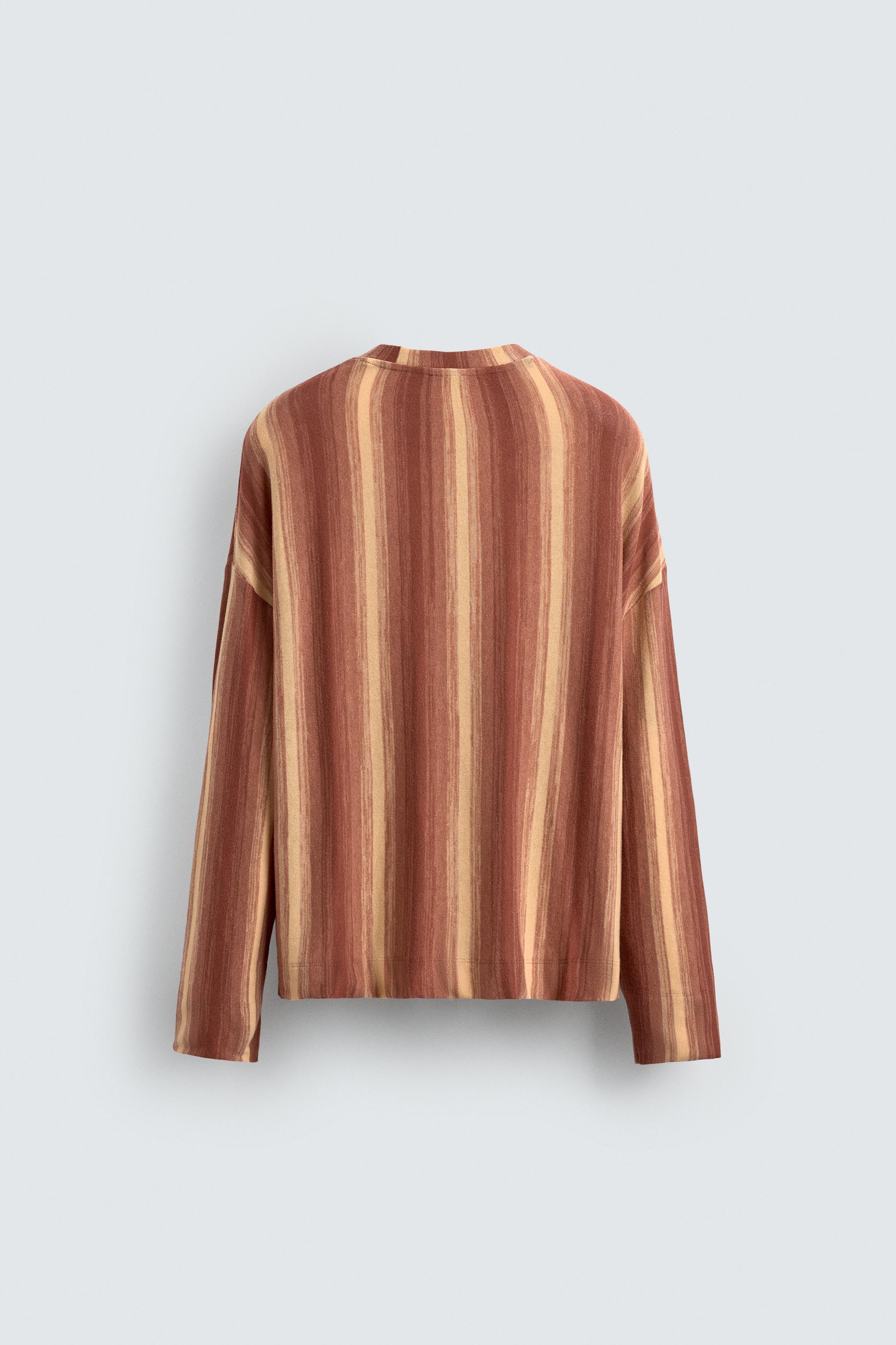 【ZARA】フルイドニットTシャツ ストライプ | 0304/406/104 ストライプ柄フルイドシャツ - ホワイト | ZARA Japan / 日本