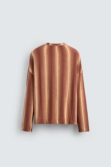 STRIPED FLOWING T-SHIRT - Red by Zara - Image 1