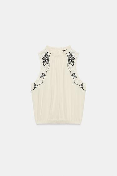 EMBROIDERED BALLOON TOP - Ecru by Zara - Image 5