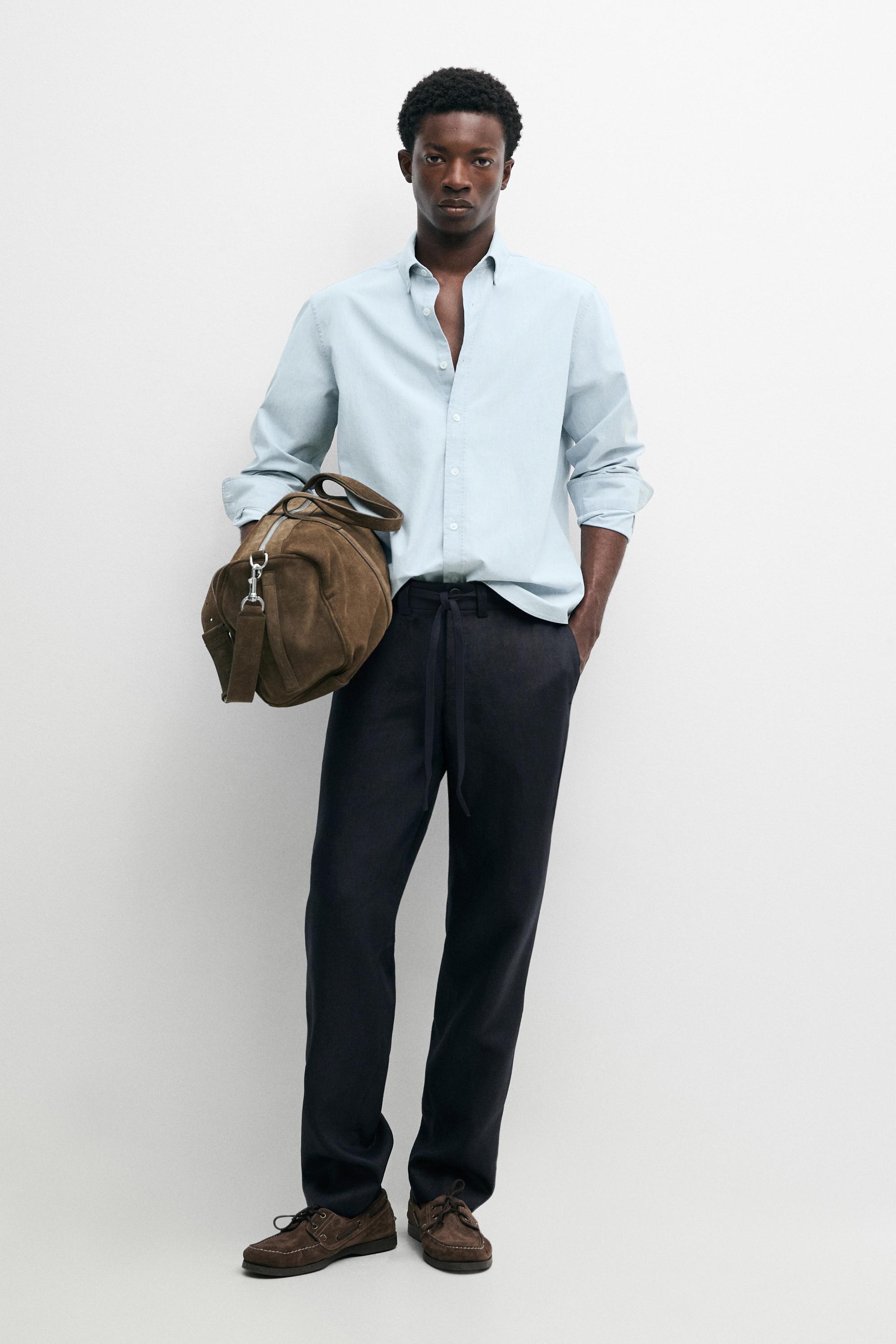 100% linen trousers with elasticated waist — Deep blue