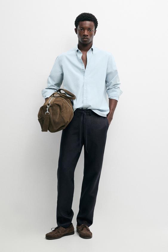 Zara 100% linen trousers with elasticated waist - Deep blue - Image 0