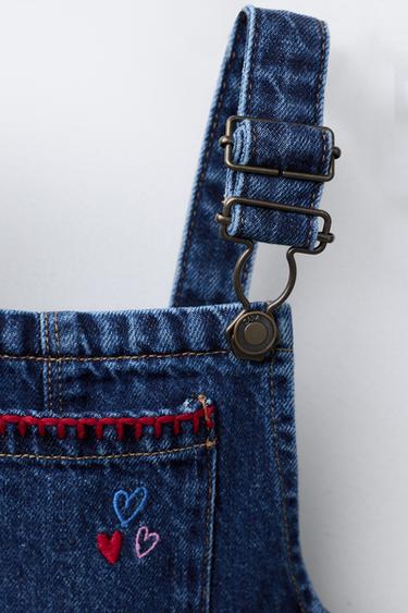 SALOPETTE EN JEAN BRODERIES CONTRASTÉES - Bleu de Zara - Image 2