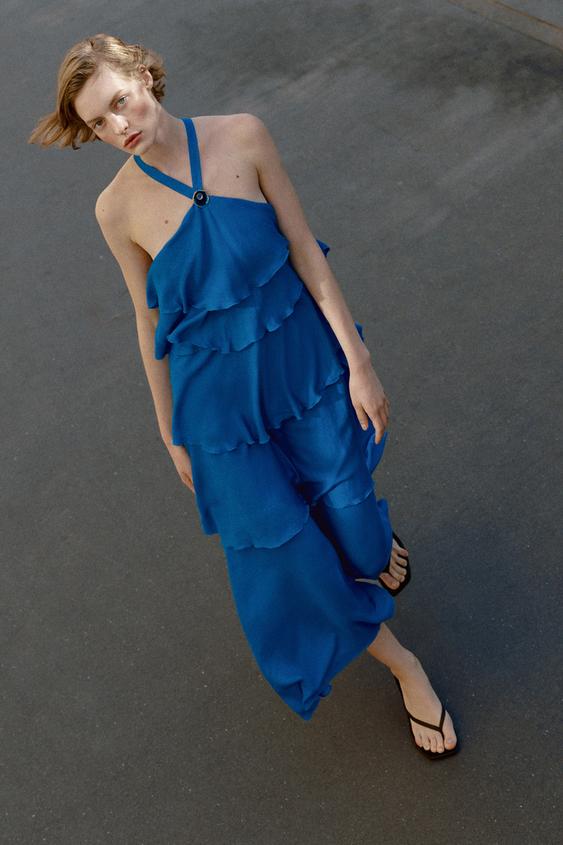 cobalt blue dress zara Zara Colbalt Blue Satin Effect Draped Mini Dress Size Large