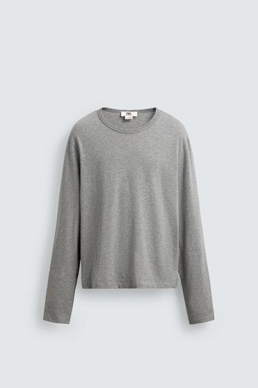 TRIČKO S DLOUHÝM RUKÁVEM - Šedý jíl od Zara