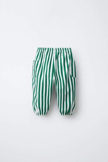 PANTALON DE JOGGING À RAYURES AVEC ÉTIQUETTE - Vert / Écru de Zara - Image 2