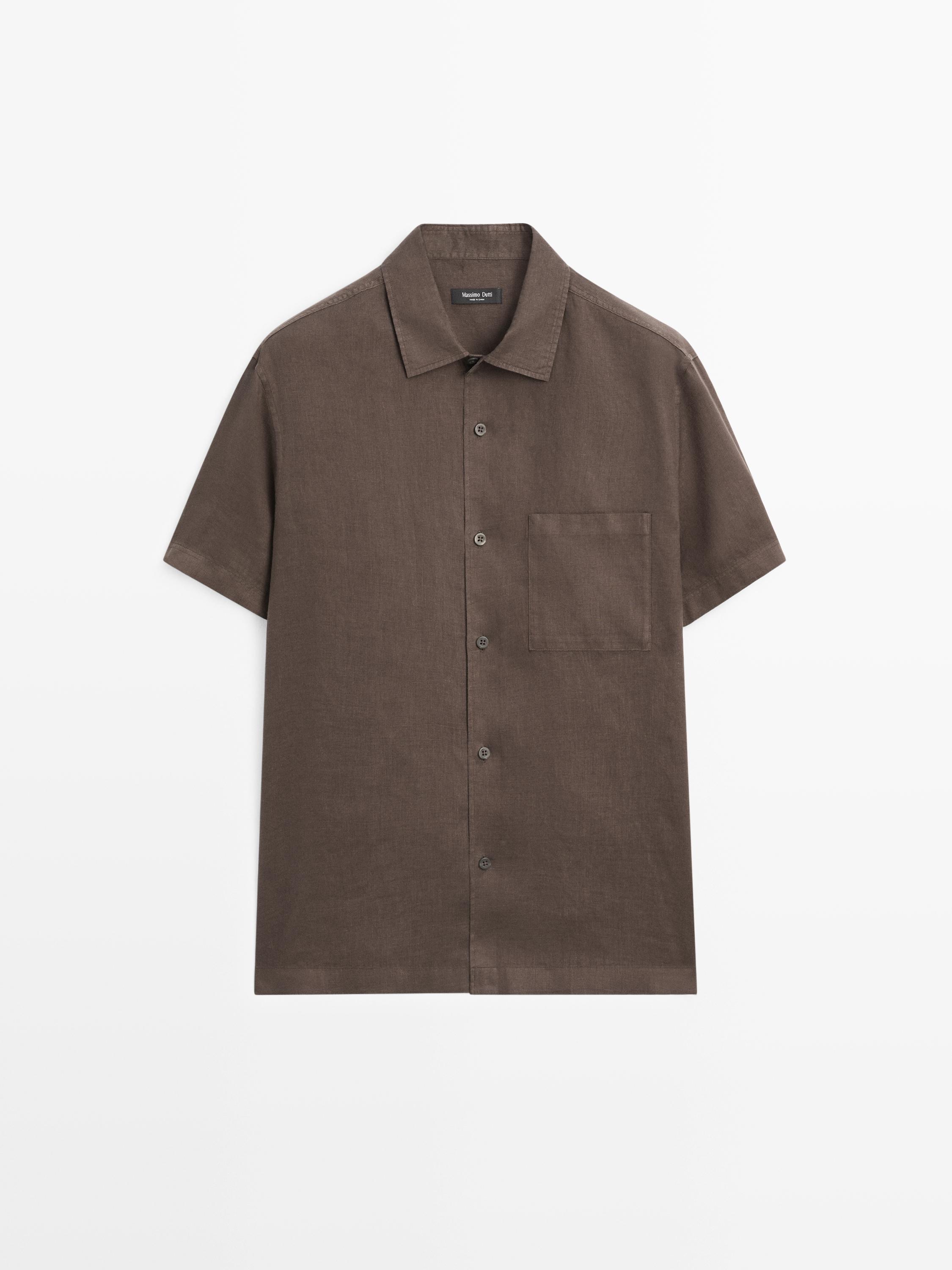 Regular fit short sleeve shirt — Dark brown