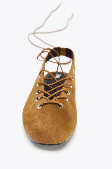 SPLIT SUEDE TIE SLINGBACK SHOES - Dark tan by Zara - Image 4