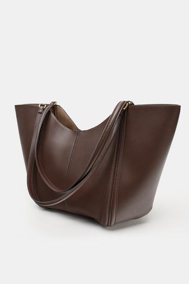 Zara MAXI SHOPPER BAG - Brown