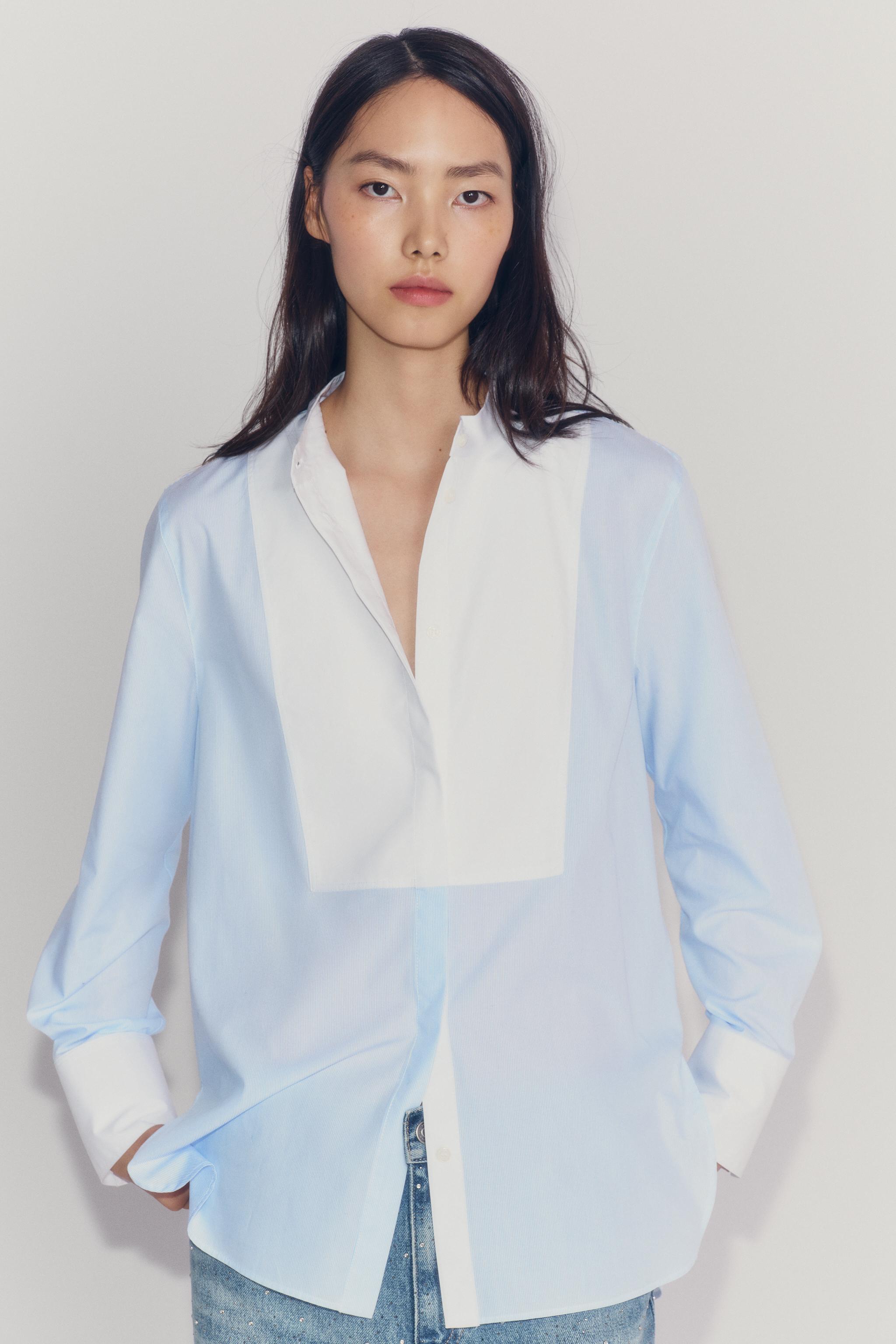 ZW COLLECTION STRIPED BIB SHIRT — Blue / White