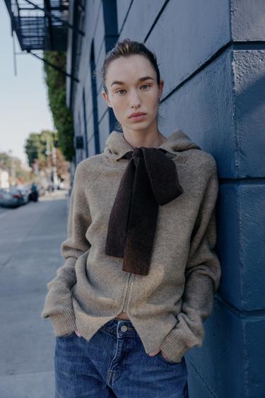 HOODIE CARDIGAN WITH BOW - Mink marl by Zara