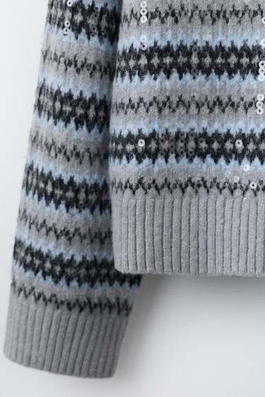PULL EN MAILLE JACQUARD À PAILLETTES - rayures de Zara - Image 3