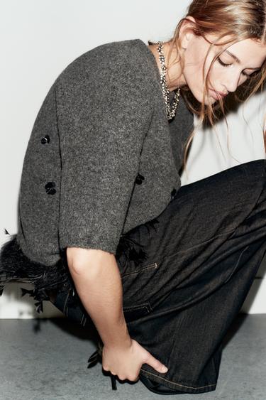WOOL, SEQUIN AND FEATHER JUMPER - Grey by Zara - Image 4