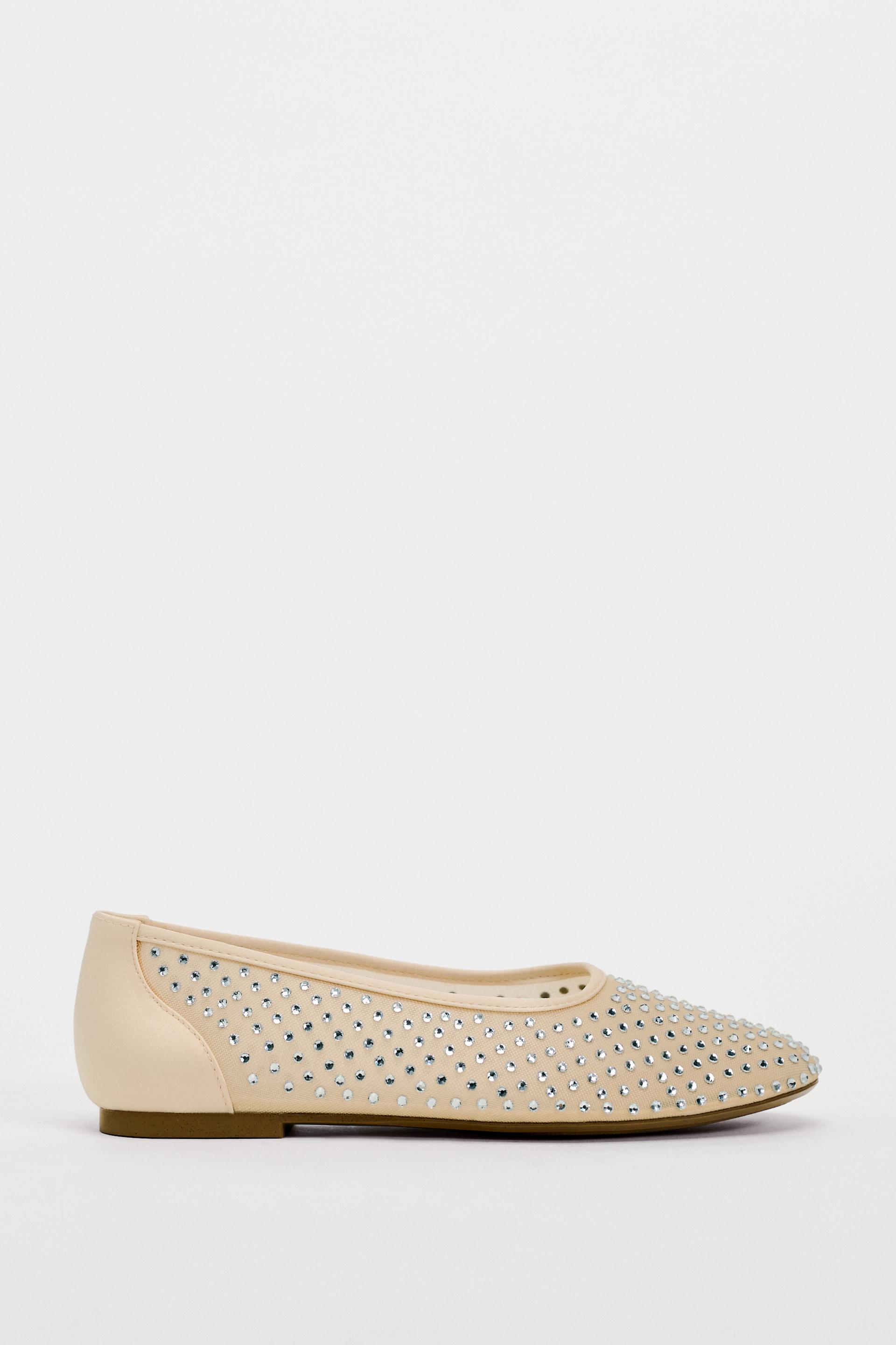 MESH BALLET FLATS WITH RHINESTONES - Beige | ZARA Ireland