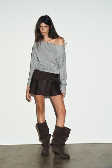 RUFFLE SKORT - Brown by Zara