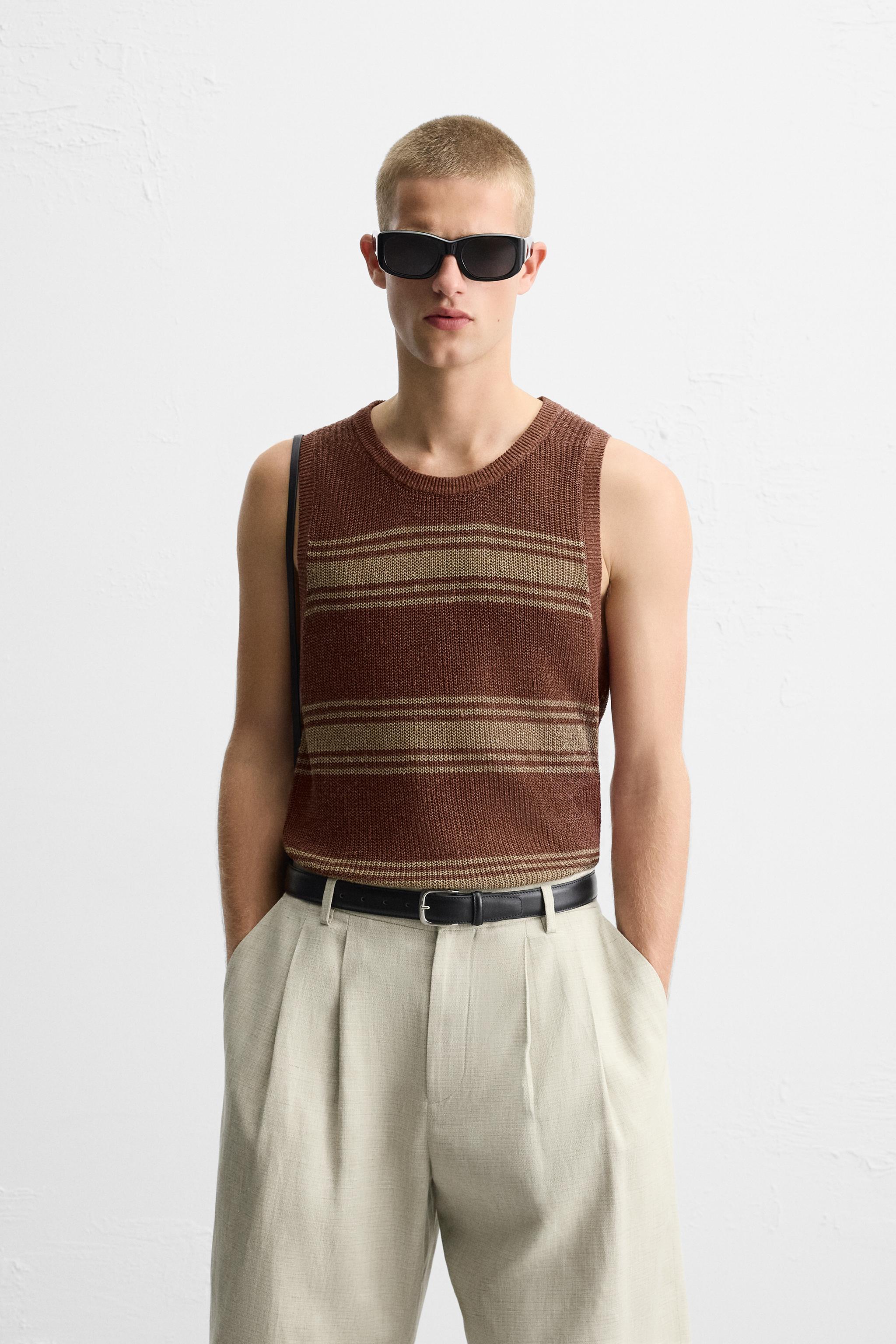 ★ドイツ発*ZARA*新作*リネンタンクトップ/BROWN★ リネン ZW COLLECTION トップス - ブラック | ZARA Japan / 日本
