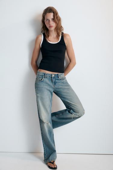 JEANS TRF WIDE LEG TIRO BAJO - Azul / Verde de Zara