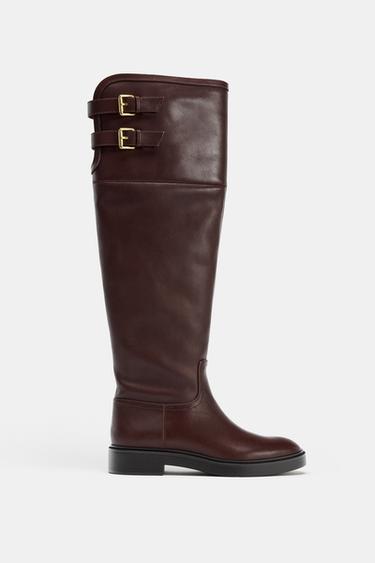 LEATHER BOOTS WITH INTERIOR LINING - Brown by Zara