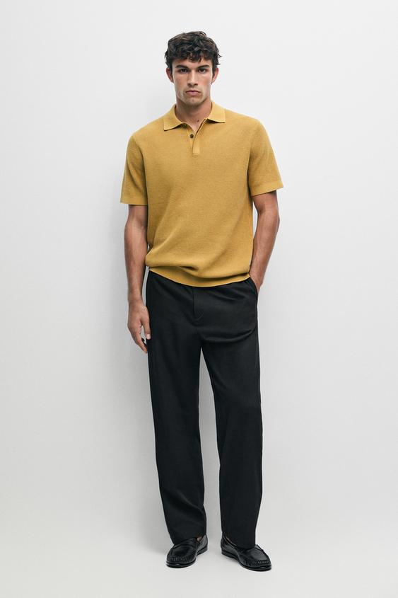 Zara 100% cotton short sleeve polo shirt - Mustard - Image 0