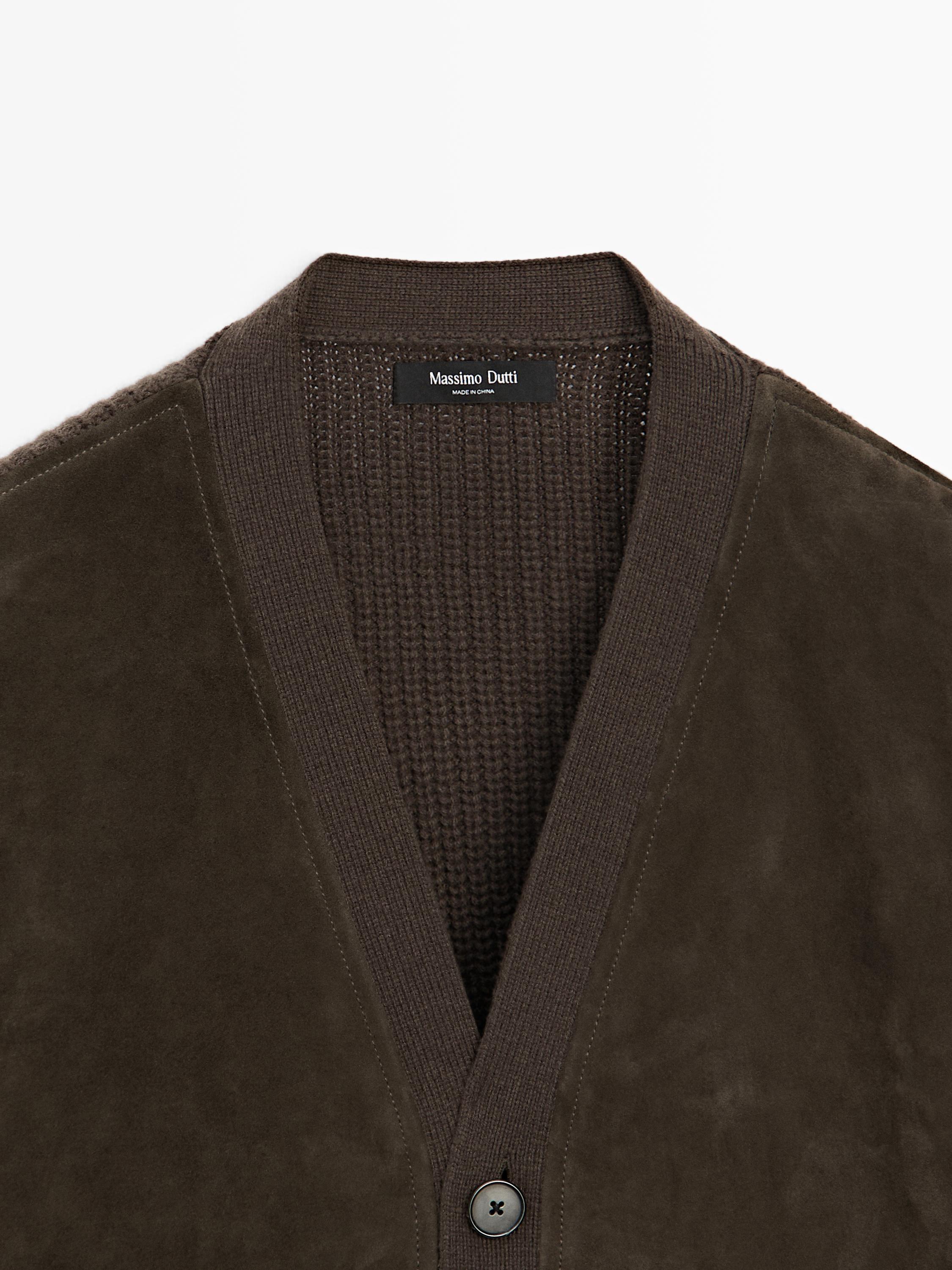 Wool and leather blend knit cardigan