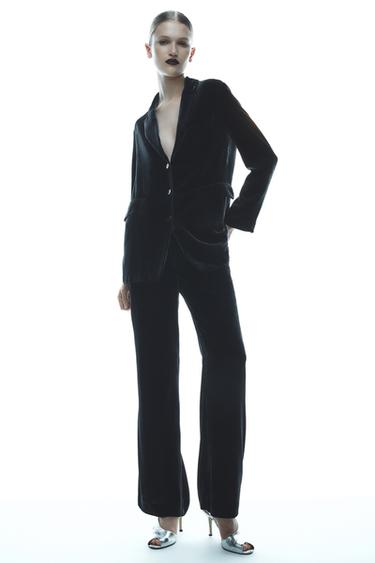 ZW COLLECTION VELVET TROUSERS - Grey by Zara