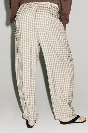 ZW COLLECTION FLOWING CHECK TROUSERS - Ecru by Zara - Image 2
