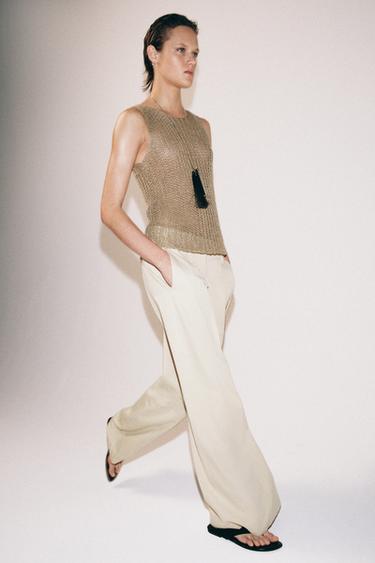 100% LINEN CUTWORK TOP - Straw by Zara - Image 3