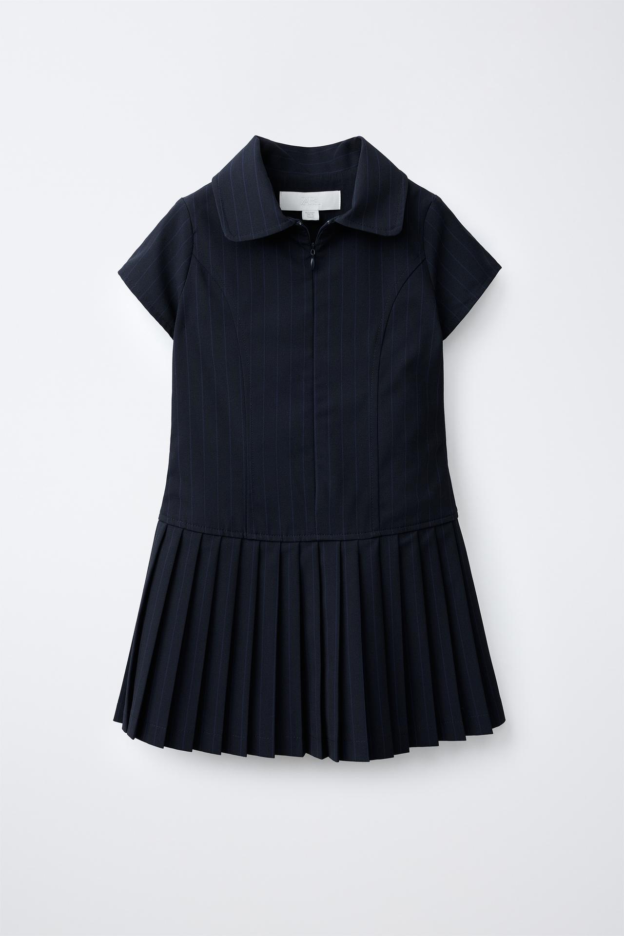 STRIPED PRINT DRESS — Navy blue