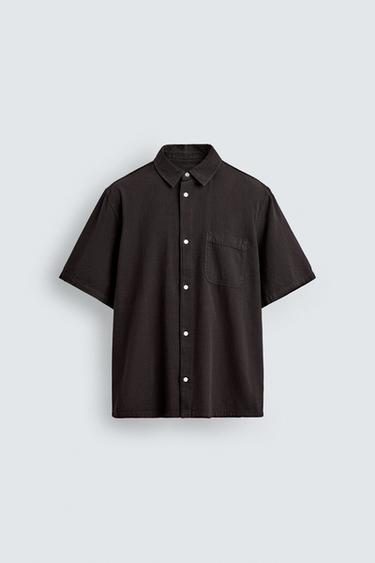 CAMISA ESTTRUCTURA BOLSILLO - Carbón de Zara