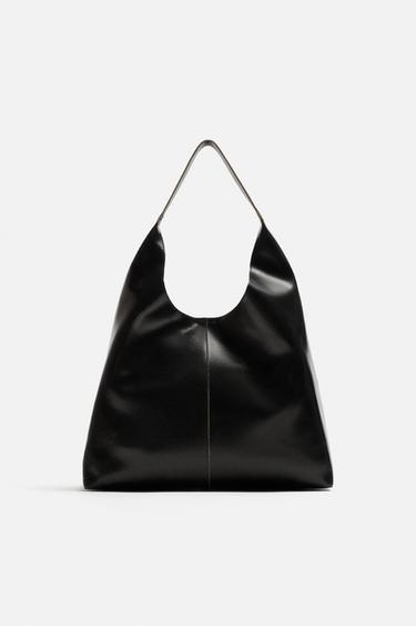 Zara CRACKLED LEATHER SHOPPER - Black - Image 0