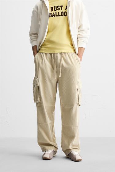 CALÇA CARGO DE VELUDO COTELÊ - Bege da Zara
