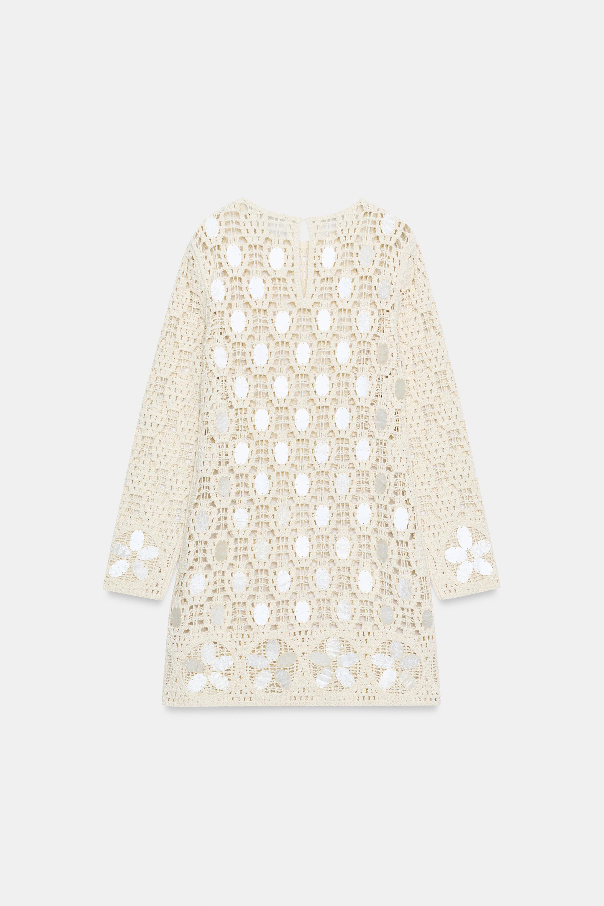 BEADED OPEN-KNIT DRESS - Ecru | ZARA United States BEADED OPEN-KNIT DRESS - Ecru | ZARA United States