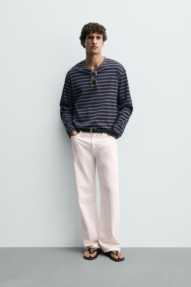 CAMISETA RELAXED FIT RAYAS - Gris / Azul de Zara - Imagen 0