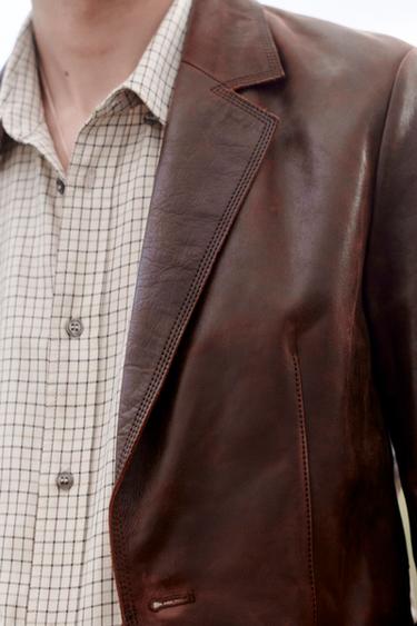 LIMITED EDITION LEATHER SUIT BLAZER - Brown by Zara - Image 4