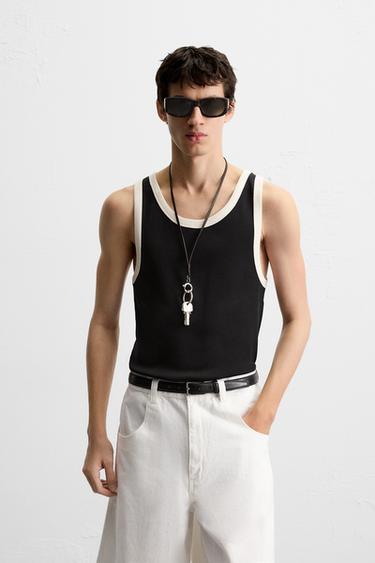 CONTRAST TANK T-SHIRT - Black by Zara
