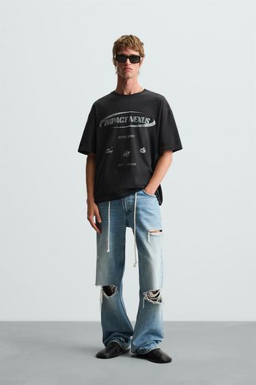 CAMISETA COM EFEITO DE LAVAGEM ESTAMPADA - Antracito-escuro da Zara - Imagem 0
