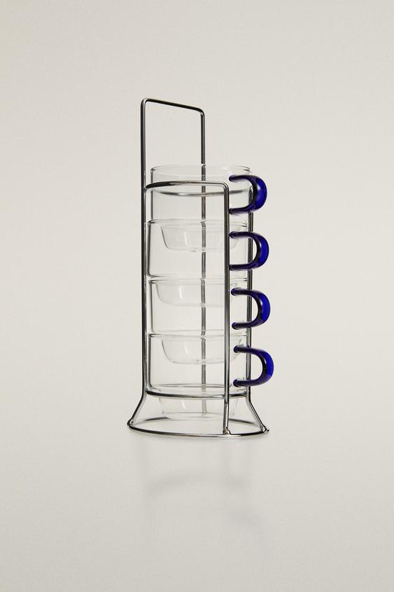BOROSILICATE GLASS CUP TOWER (SET OF 4) - Blue by Zara - Image 0