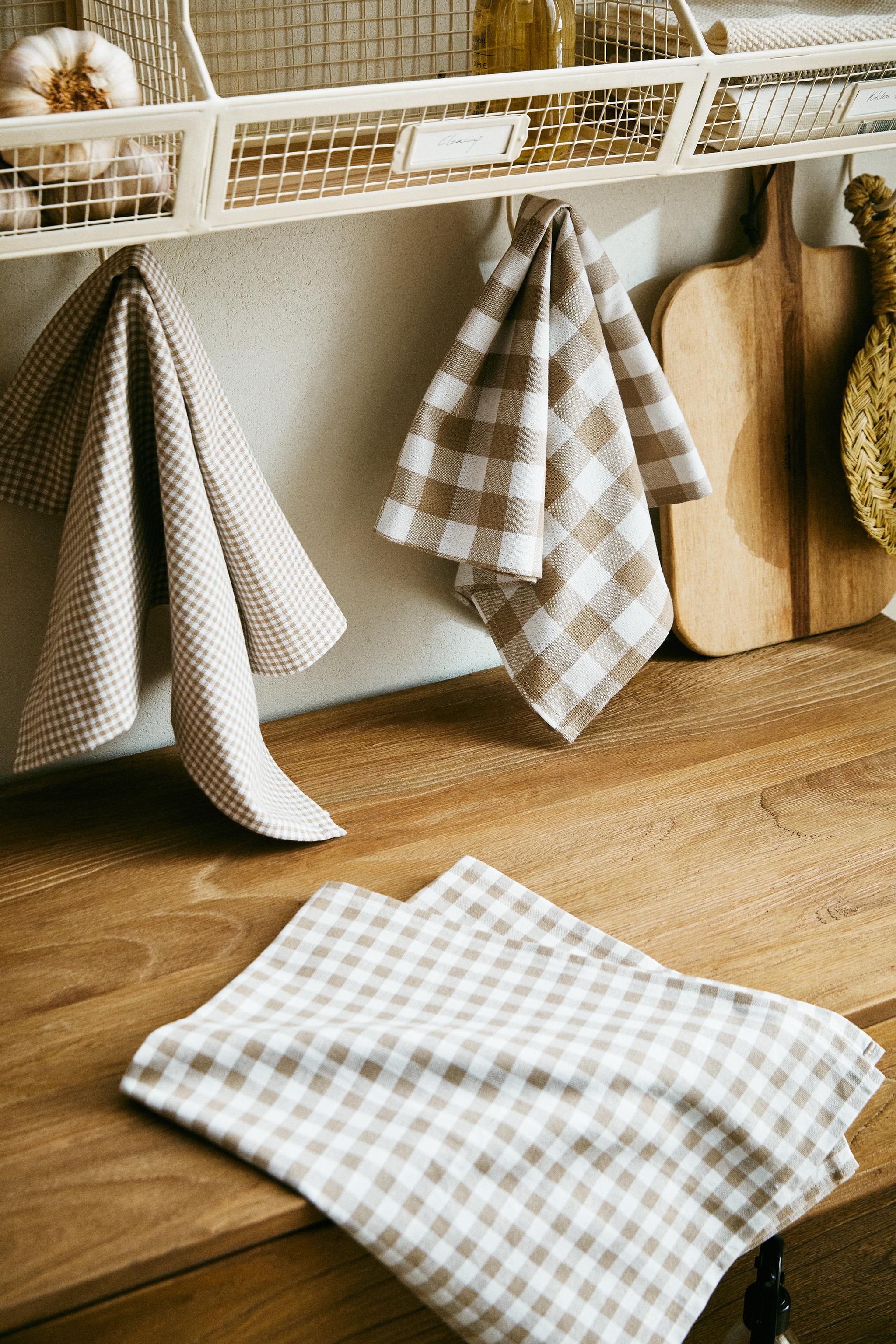SET OF DYED THREAD KITCHEN TOWELS (SET OF 3) Beige ZARA United