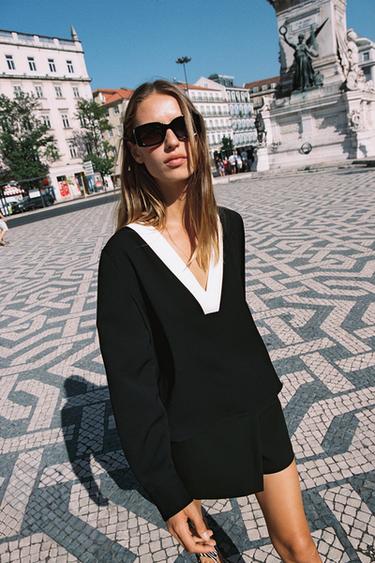 КРЕПОВОЕ БОДИ С КОНТРАСТНОЙ ОТДЕЛКОЙ — ЧЕРНЫЙ от Zara