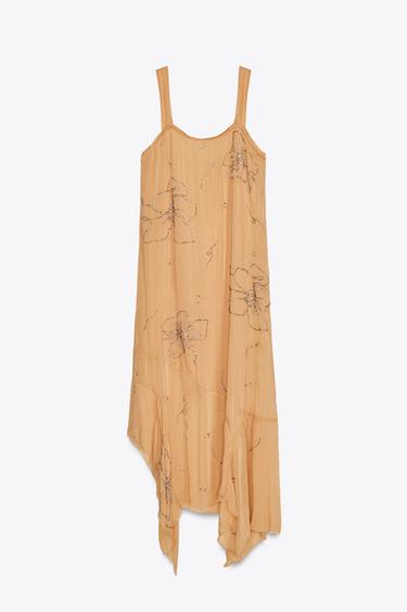 Zara ZW COLLECTION EMBROIDERED STRAPPY DRESS - Tangerine