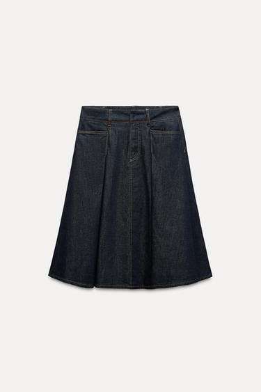 Zara ZW COLLECTION DENIM MIDI SKIRT - Blue