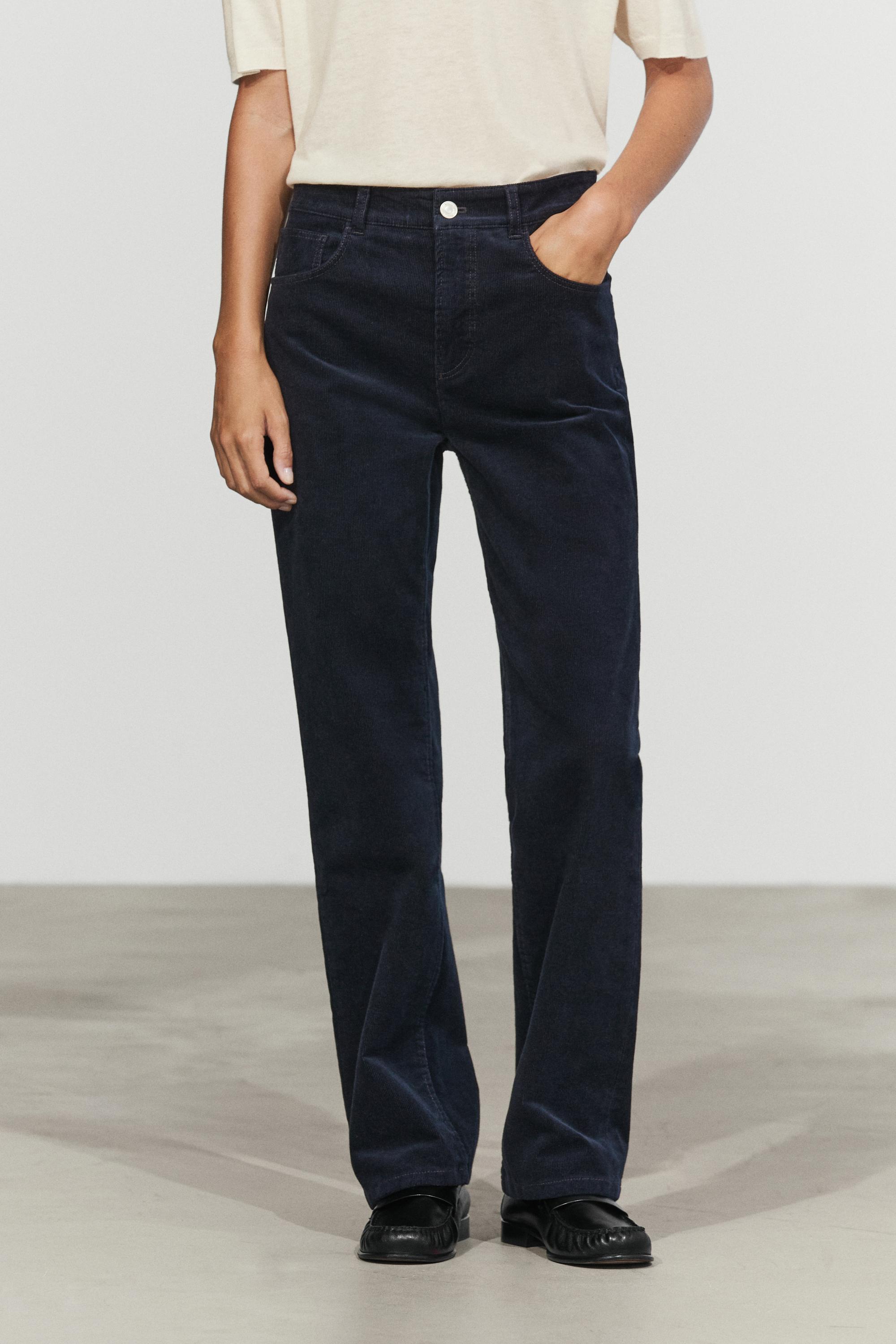 Pantalon slim straight taille moyenne en microvelours