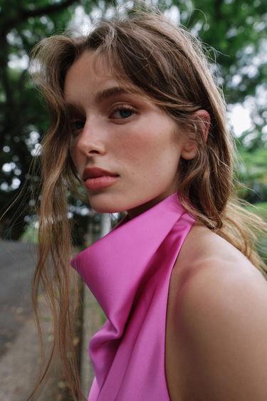 TOP HALTER SATINÉ - Rose / Lilas de Zara