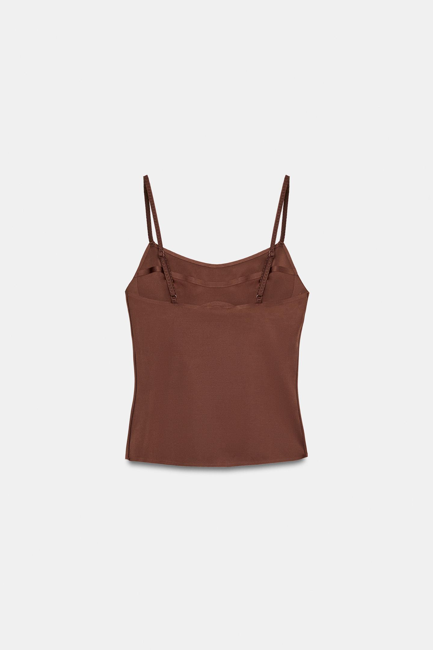 Женский топ Zara Seam Detail, цвет: Коричневый — фото 9