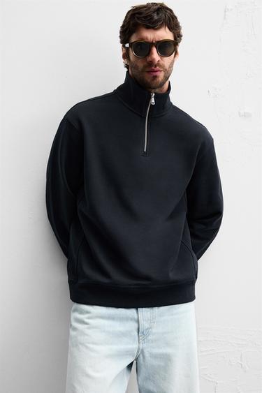 SWEAT COL ZIPPÉ BASIQUE - Bleu marine de Zara - Image 4