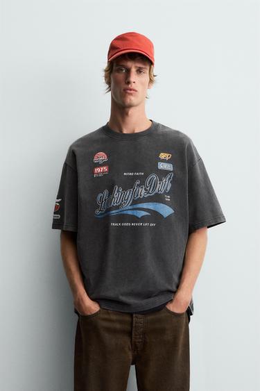 T-SHIRT WITH LOGO GRAPHICS - Dark anthracite by Zara