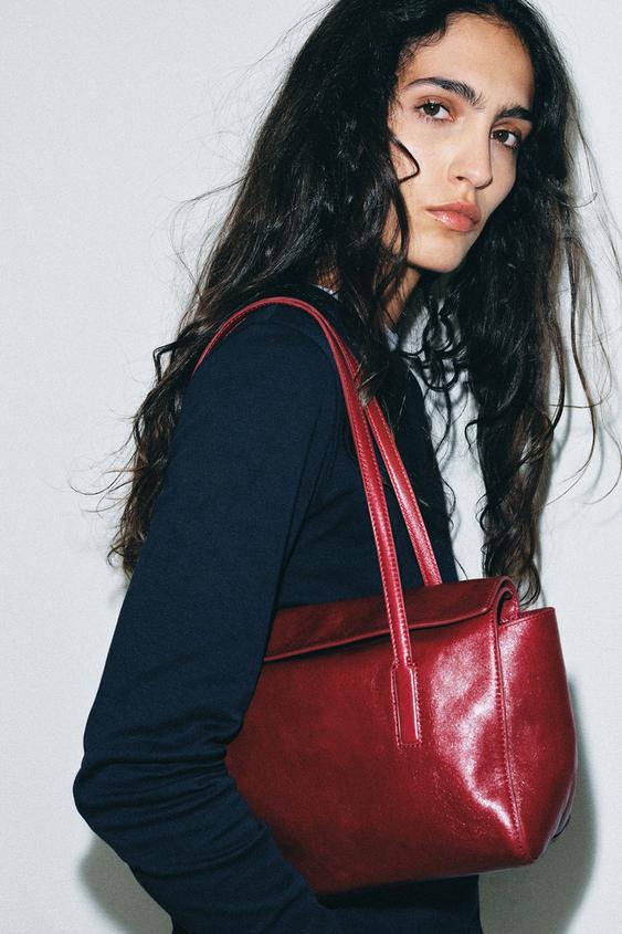 SAC PORTÉ ÉPAULE CUIR - Rouge de Zara - Image 0