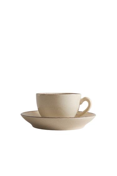 Zara STONEWARE TEACUP AND SAUCER WITH ANTIQUE FINISH RIM - 嫩裸色