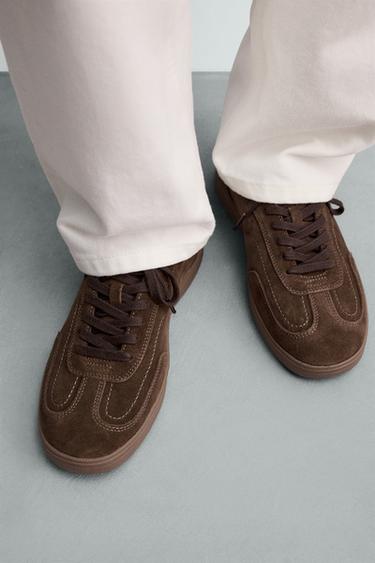 LEATHER TRAINERS - Brown by Zara - Image 2