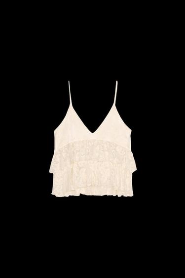 RUFFLED STRAPPY TOP - Oyster-white by Zara - Image 0