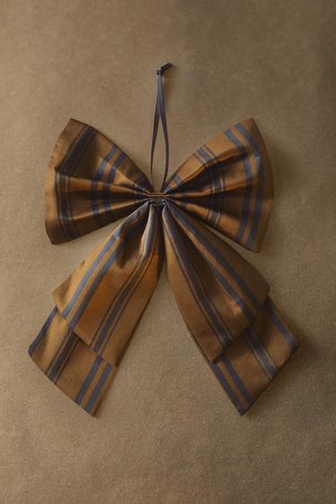 STRIPED BOW CHRISTMAS ORNAMENT — Beige 1